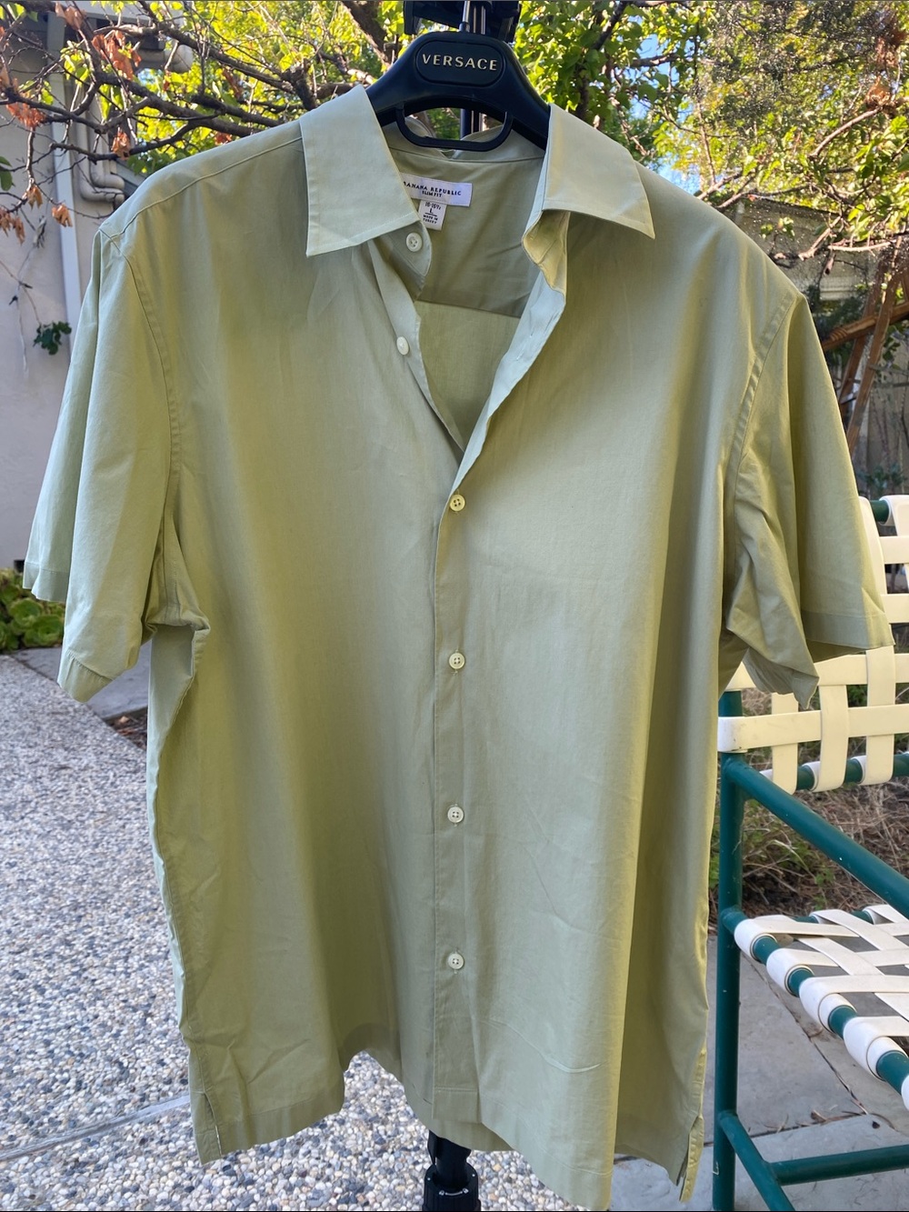 Banana Republic Cotton Pale Green Short Sleeve Button-Down Shirt, Large